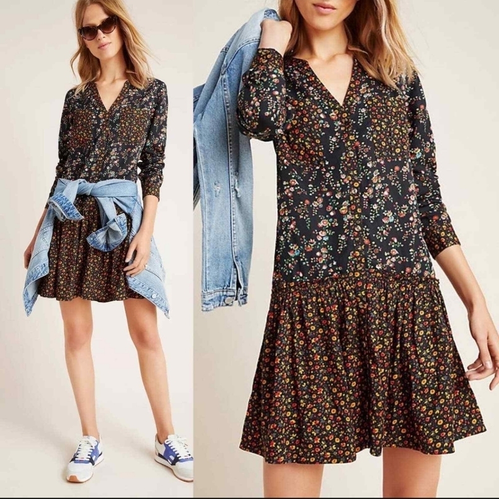 Anthropologie Maeve Marlie Floral Button Front Mini Dress Size 2